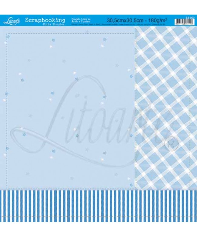 SCRAPBOOKING SIMPLES - POA XADREZ E LISTRAS AZUL SS-003 